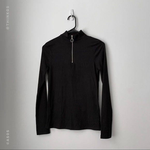 ASOS Black Ribbed Mock Neck with Zipper Pull - Picture 2 of 5